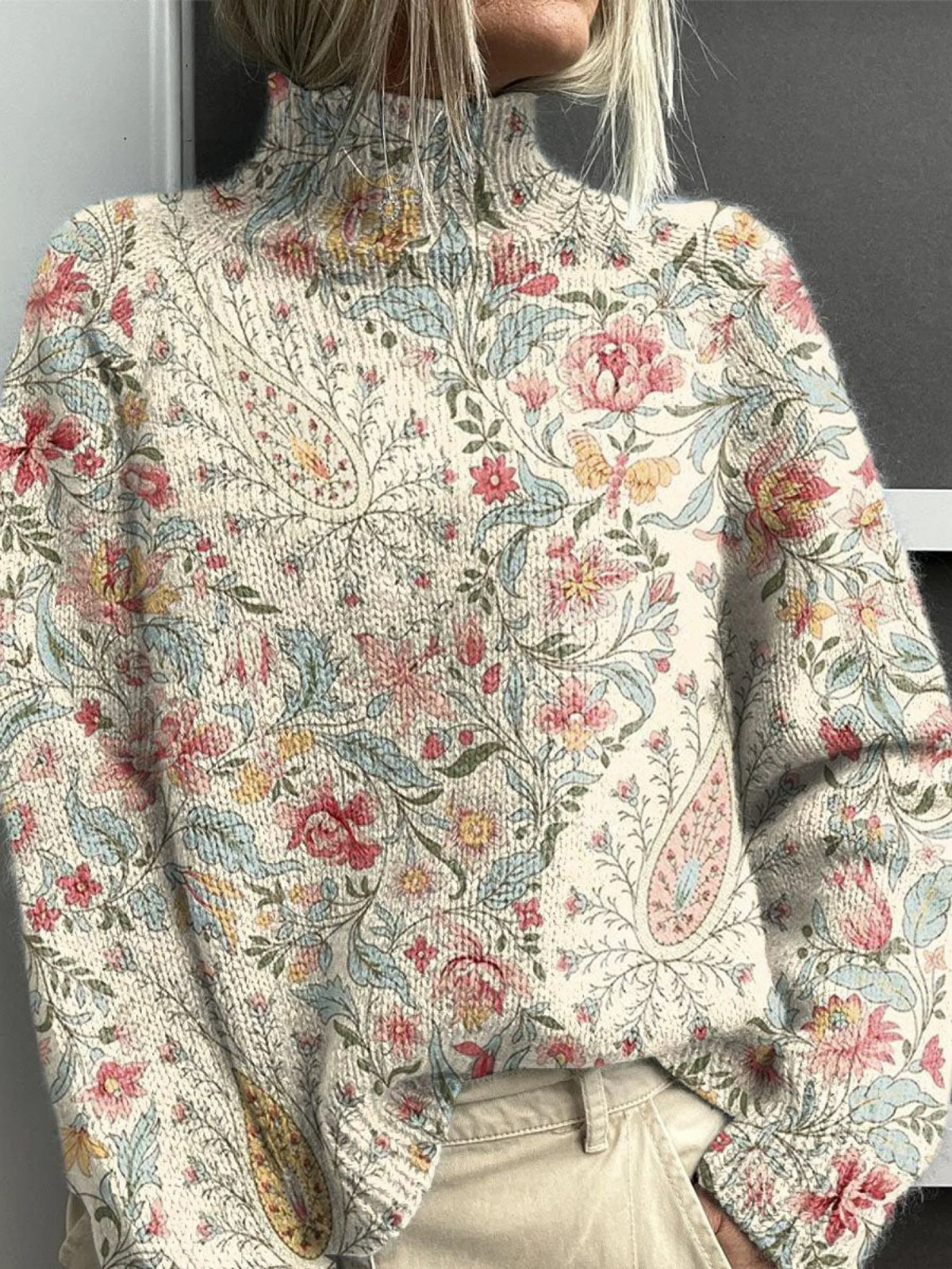 Julia | Vintage Paisley Turtleneck Sweater