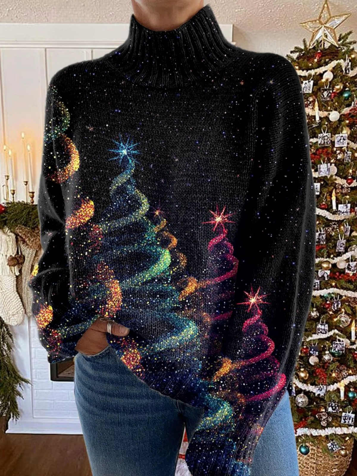 Jeanette | Glitter Christmas tree print sweater