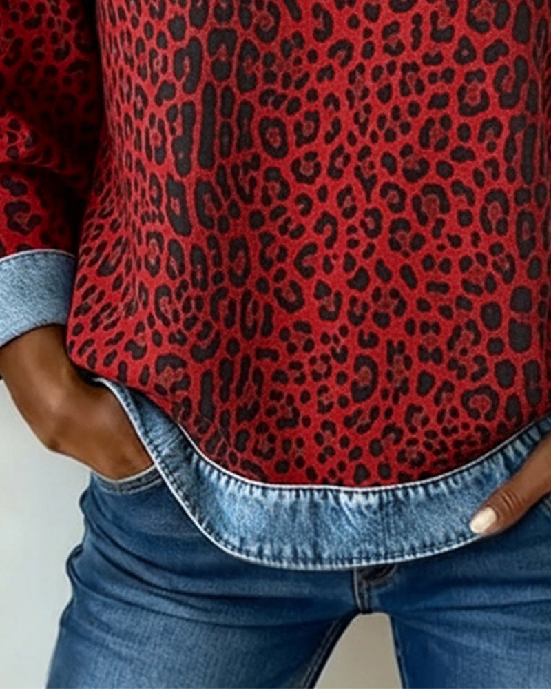 Tara | Leopard-Print Denim Sweatshirt