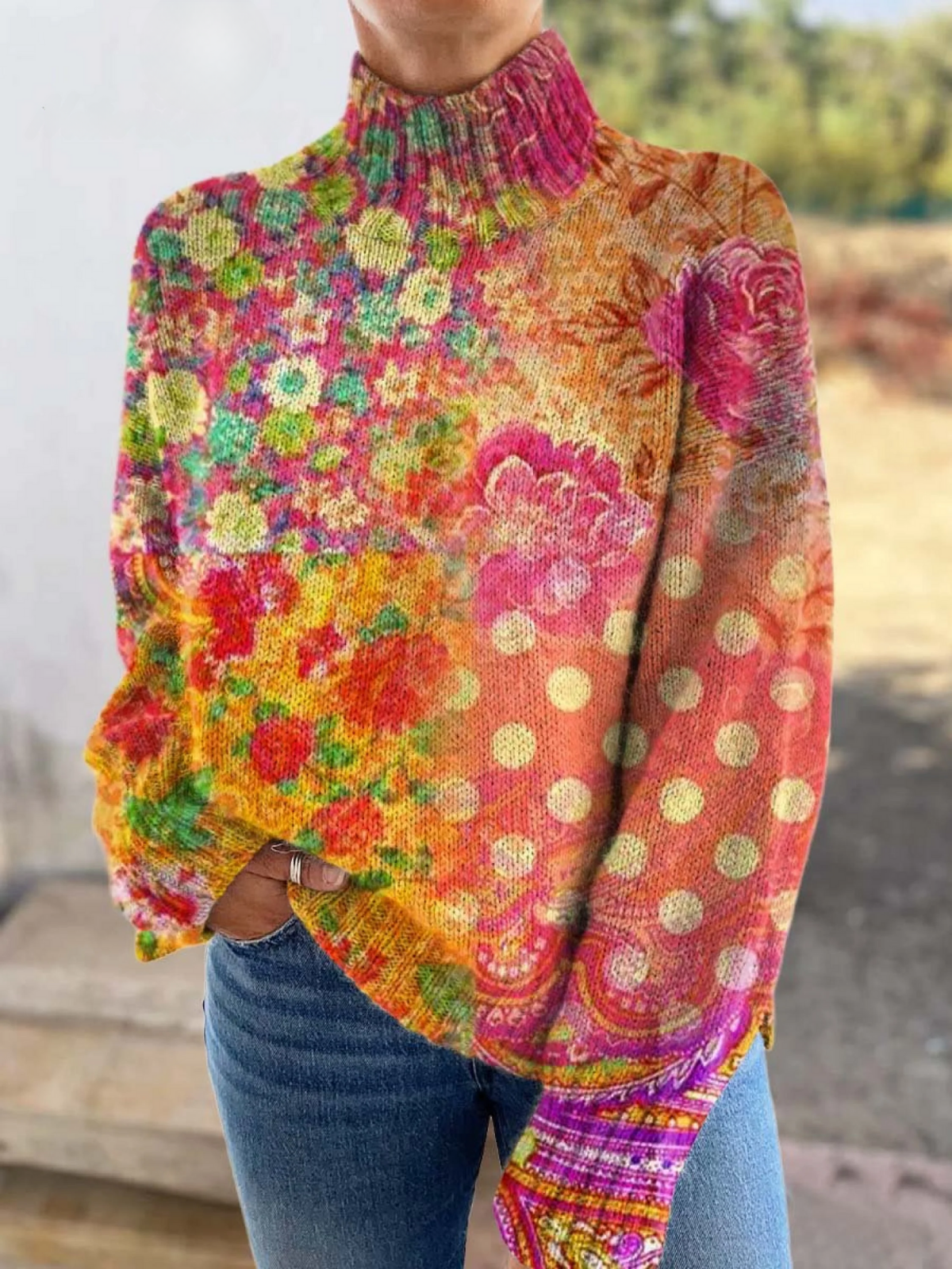 Andre | Floral polka dot knit turtleneck jumper