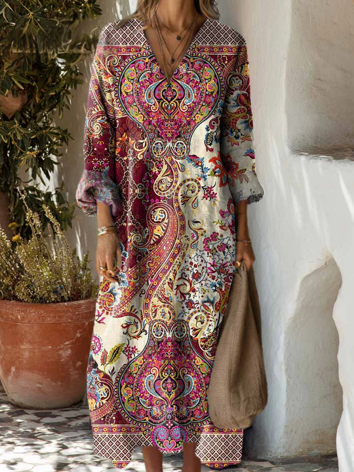 Women's Vintage Floral Pattern Art Print Cotton Dress