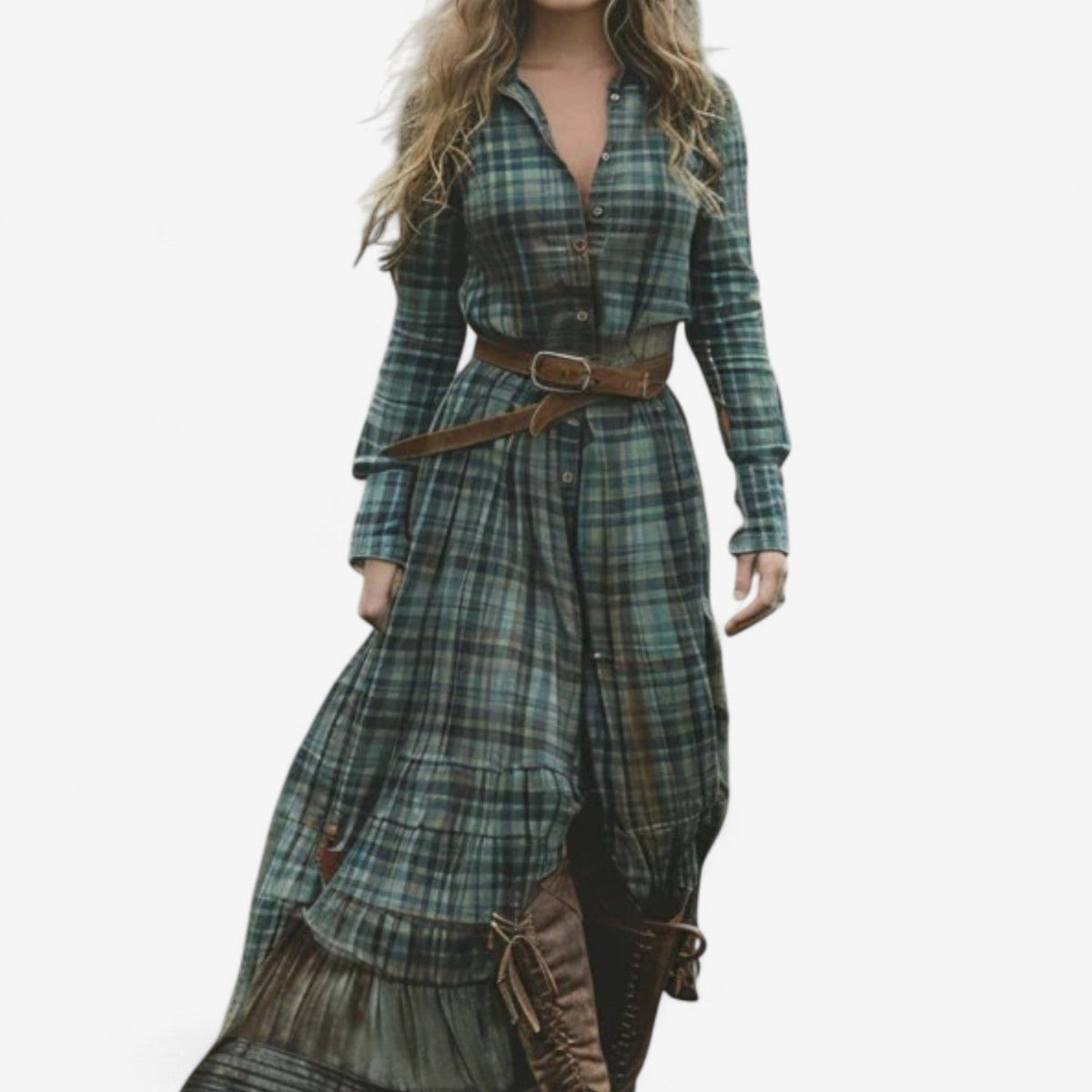 LENORA | BELTED PLAID DRESS