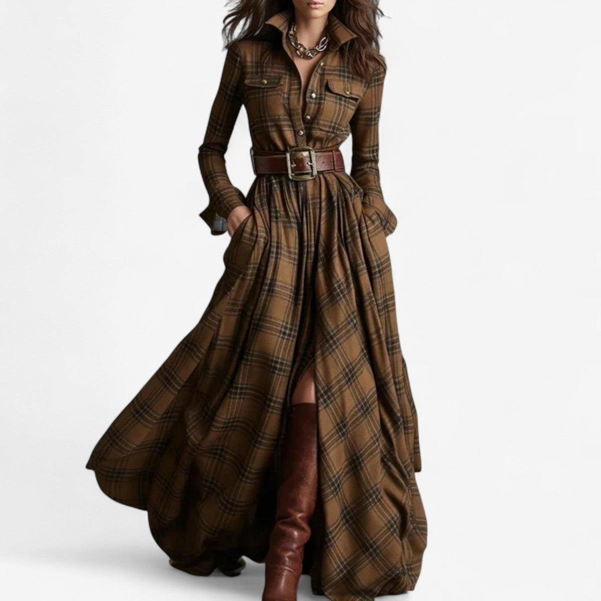AURELIA | BELTED PLAID DRESS