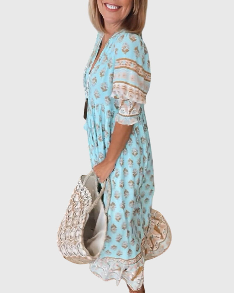 SABINE | PRINTED V-NECK DRESS