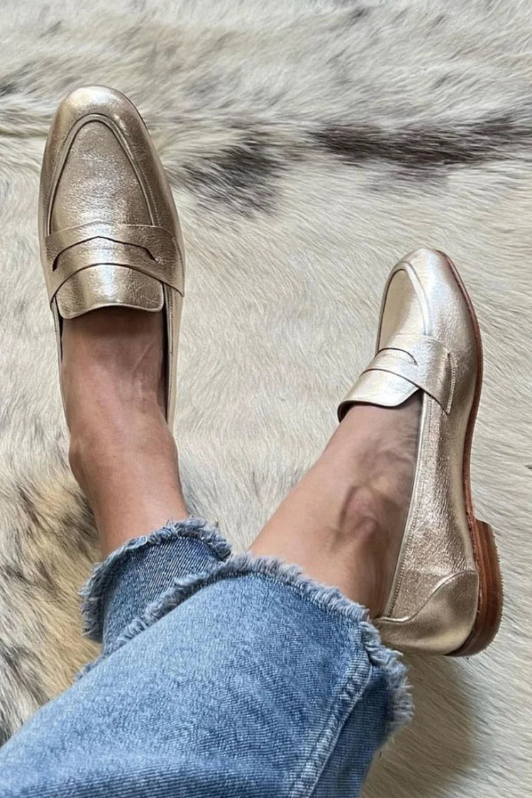 AUDREY | SHINY LIGHT GOLD LOAFER
