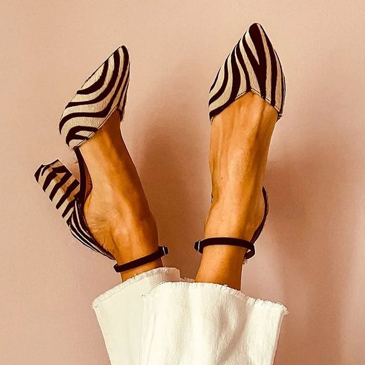 LUCY | ZEBRA-PRINT POINTED TOE PUMPS WITH ANKLE STRAP