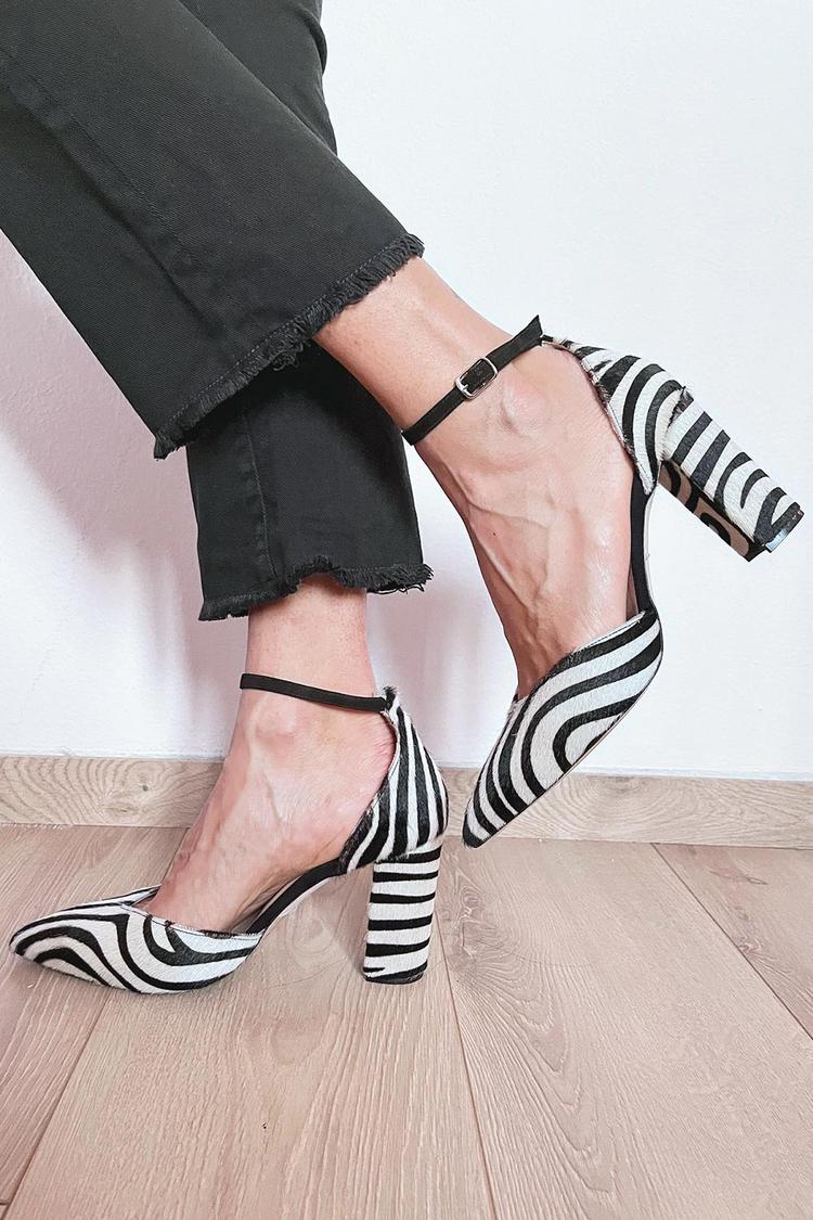 SADIE | ZEBRA PRINT PUMPS WITH ANKLE STRAP