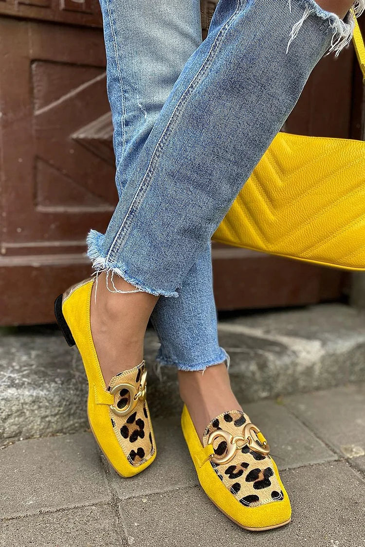 ELLA | YELLOW LOAFER WITH ANIMAL PRINT DETAIL