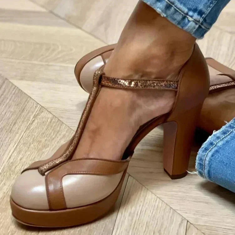 BELLA | TWO-TONE T-STRAP HEELS
