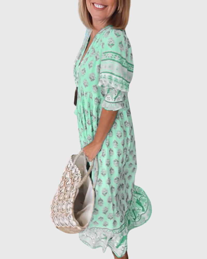 SABINE | PRINTED V-NECK DRESS