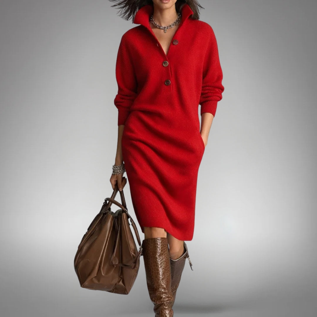 ELLEN | BUTTON-COLLAR MIDI DRESS