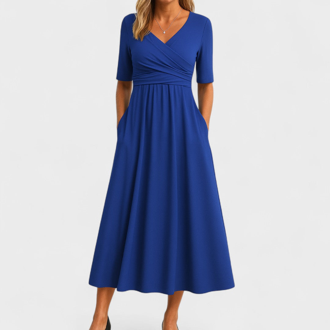 ALEXANDRA | PLEATED WRAP MIDI DRESS