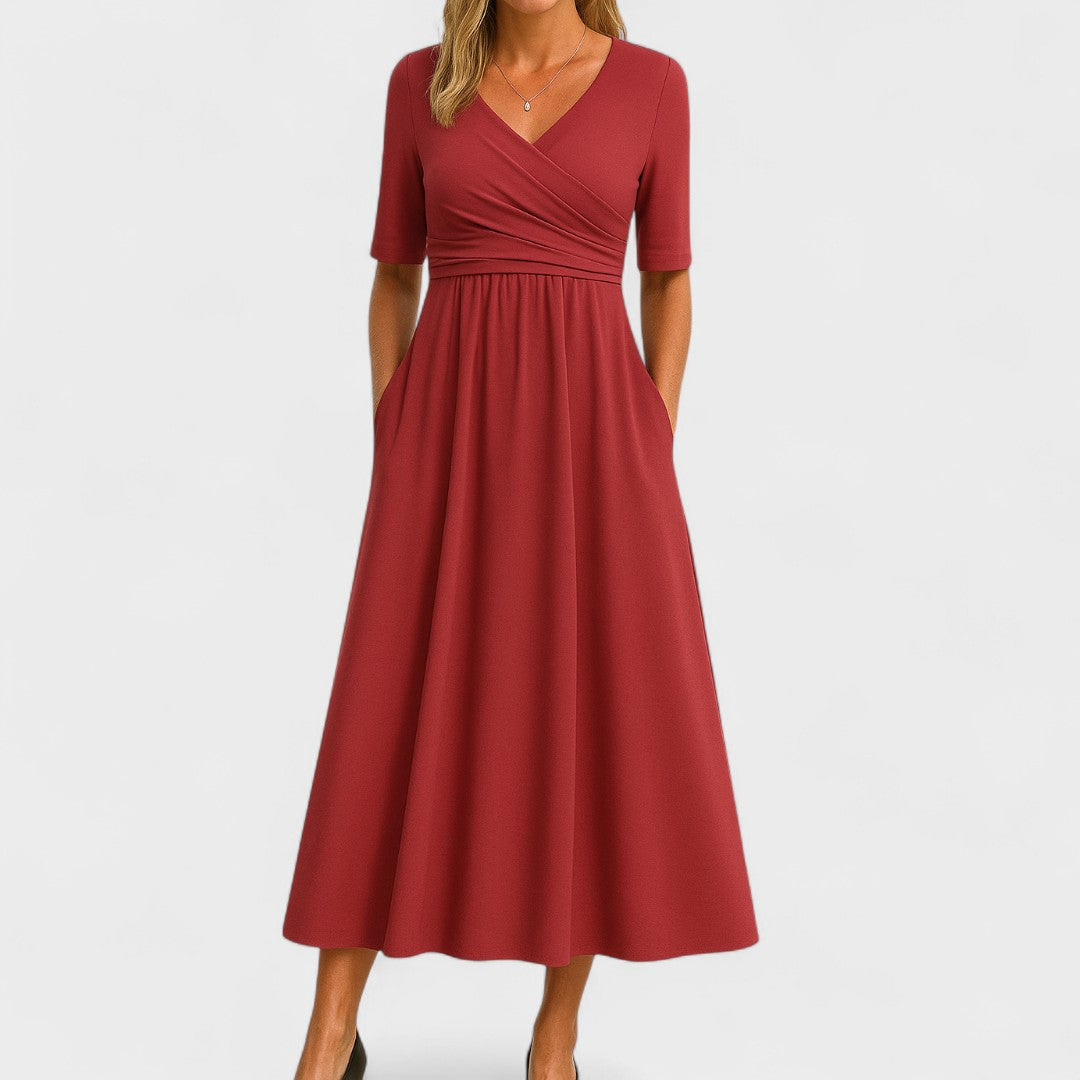 ALEXANDRA | PLEATED WRAP MIDI DRESS