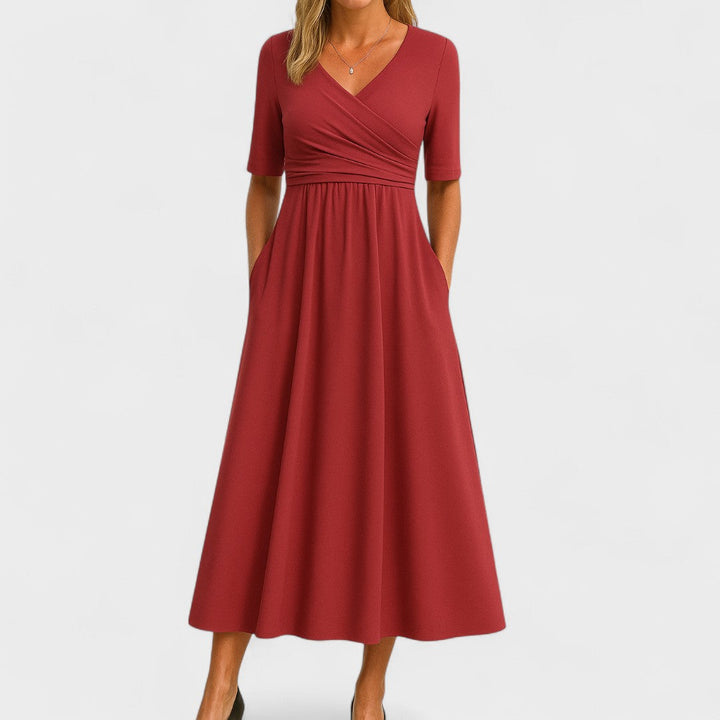 ALEXANDRA | PLEATED WRAP MIDI DRESS