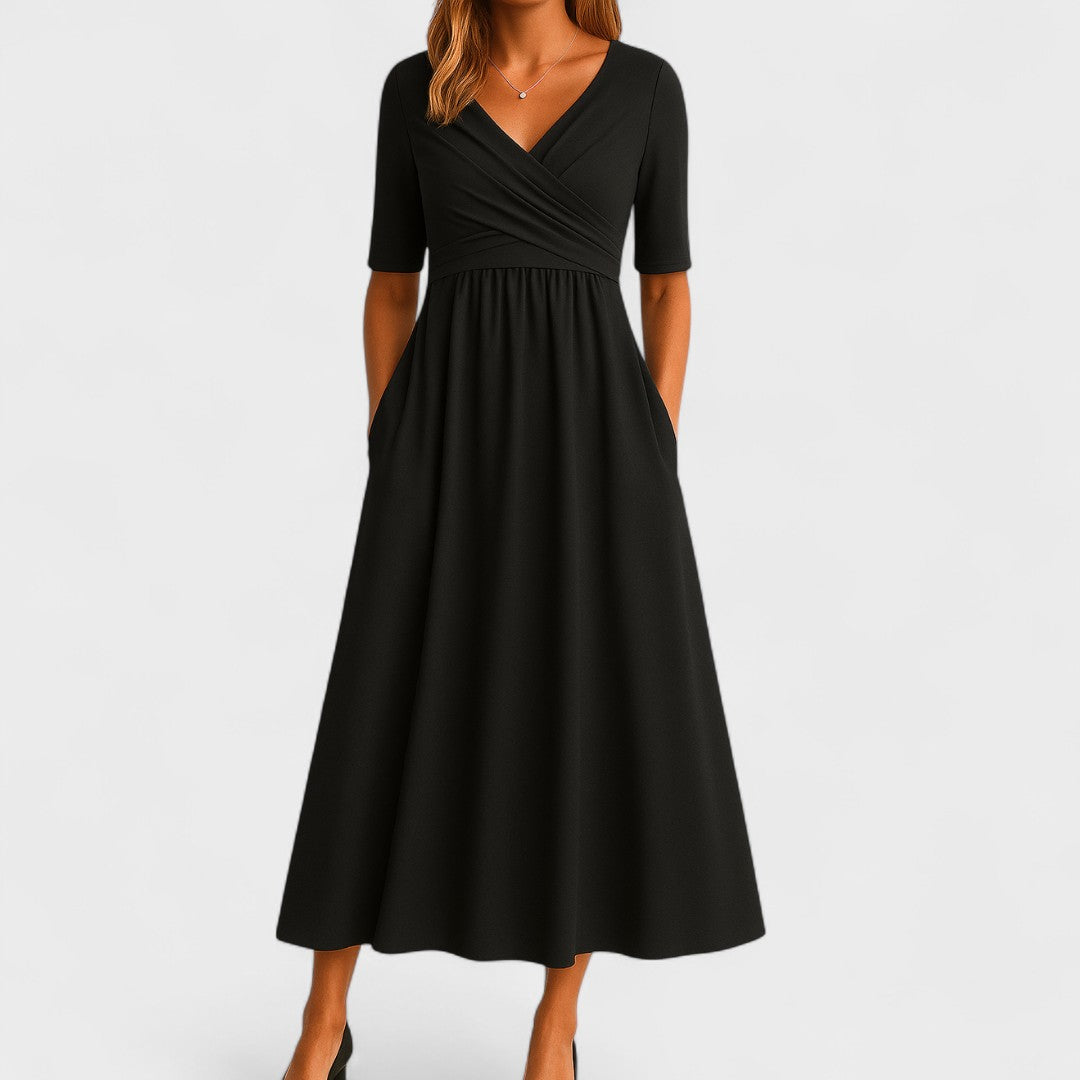 ALEXANDRA | PLEATED WRAP MIDI DRESS