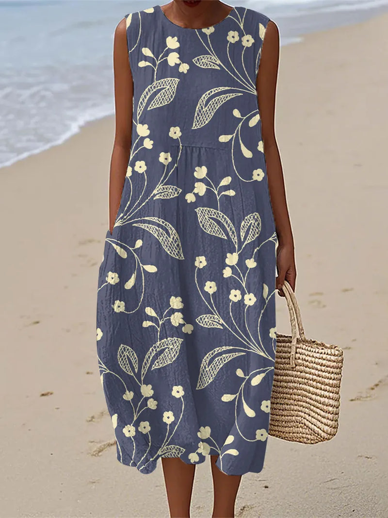 Hailey | Vintage Floral Sleeveless Midi Dress