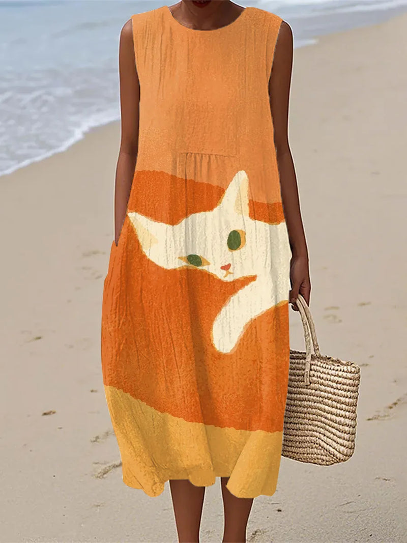 Madison | Cute Cat Art Print Midi Dress