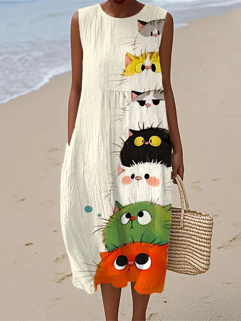 Claire | Cute Cat Art Print Midi Dress