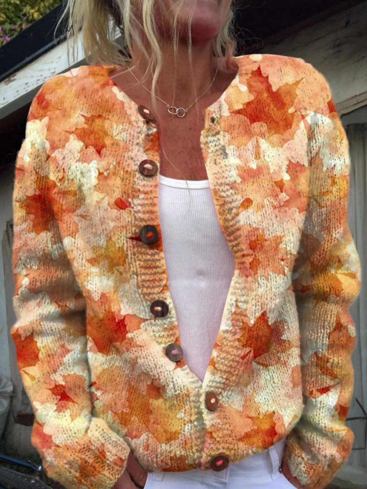 Lily | Maple Leaf Autumn Art Print Buttoned Cardigan Sweater