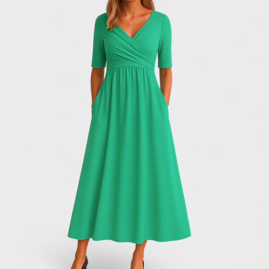 ALEXANDRA | PLEATED WRAP MIDI DRESS