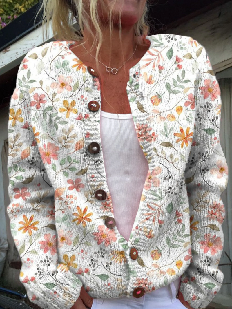 Avery | Cute and Fresh Little Flowers Print Buttoned Cardigan Sweater