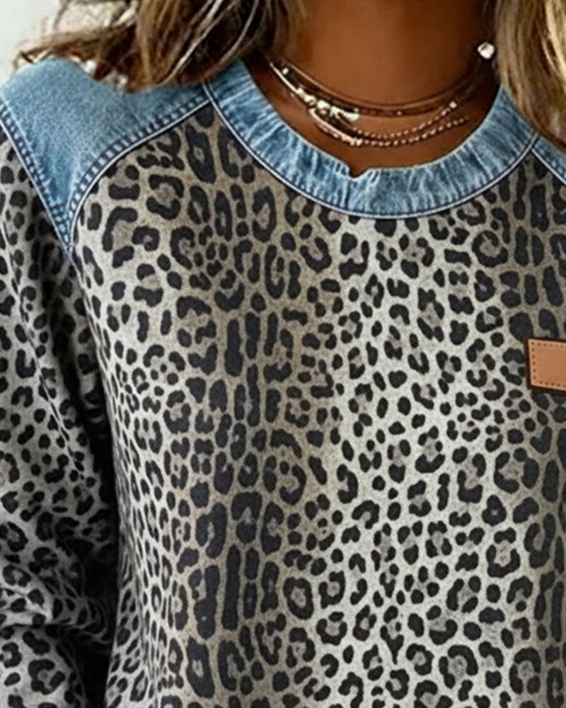 Tara | Leopard-Print Denim Sweatshirt