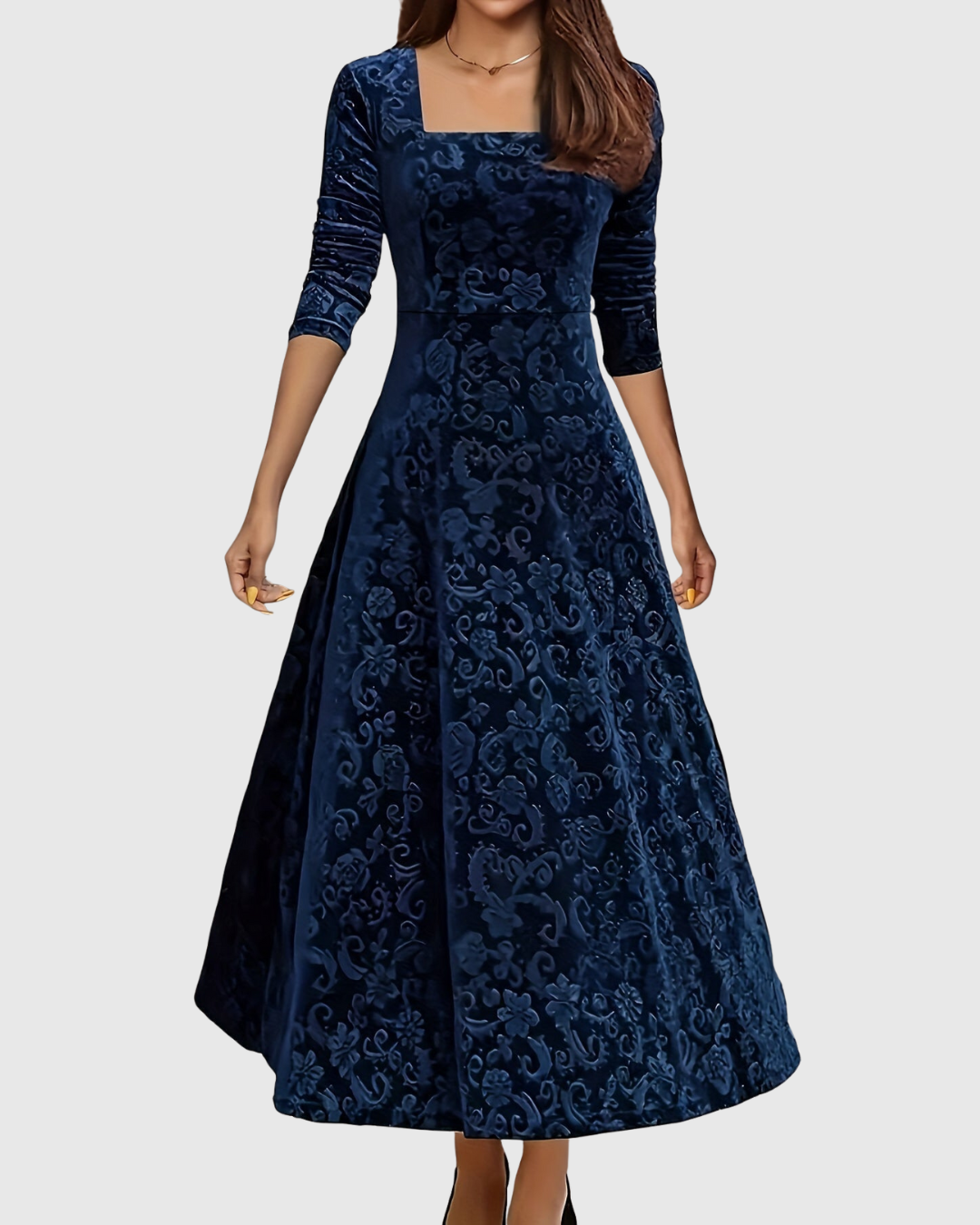 MARGARET | VELVET FLORAL MIDI DRESS