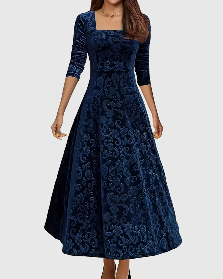 MARGARET | VELVET FLORAL MIDI DRESS