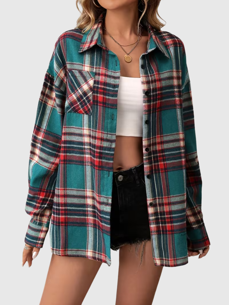 Julia | Plaid Button Long Sleeve Blouse
