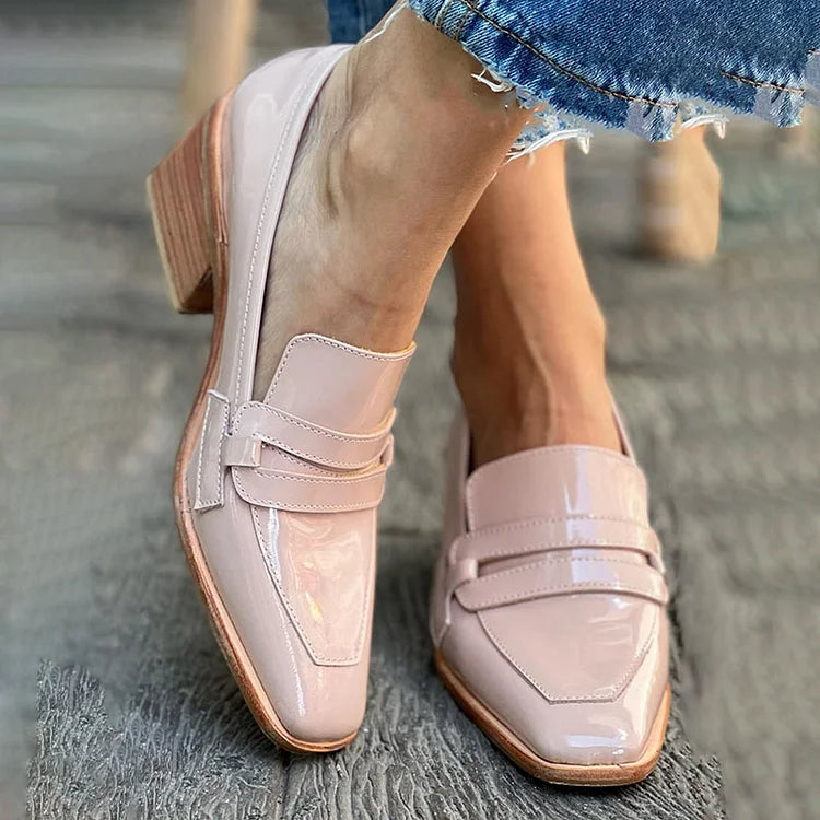 NORA | MOCASSINS WITH WIDE HEEL SHINY
