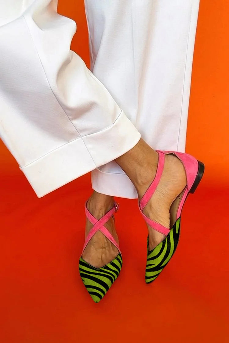 ELLIE | ZEBRA PRINT CROSS-STRAP FLATS