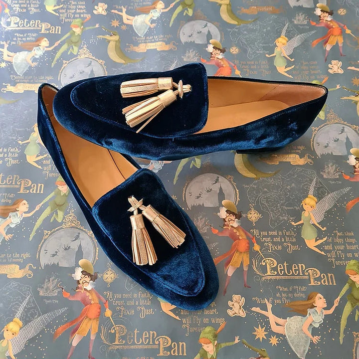 GRACE | MIDNIGHT ELEGANCE LOAFERS WITH CHAMPAGNE TASSELS