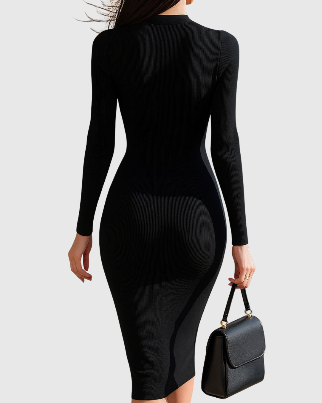 EADWINE | ZIP-FRONT RIB KNIT MIDI DRESS