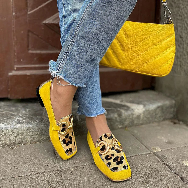 ELLA | YELLOW LOAFER WITH ANIMAL PRINT DETAIL