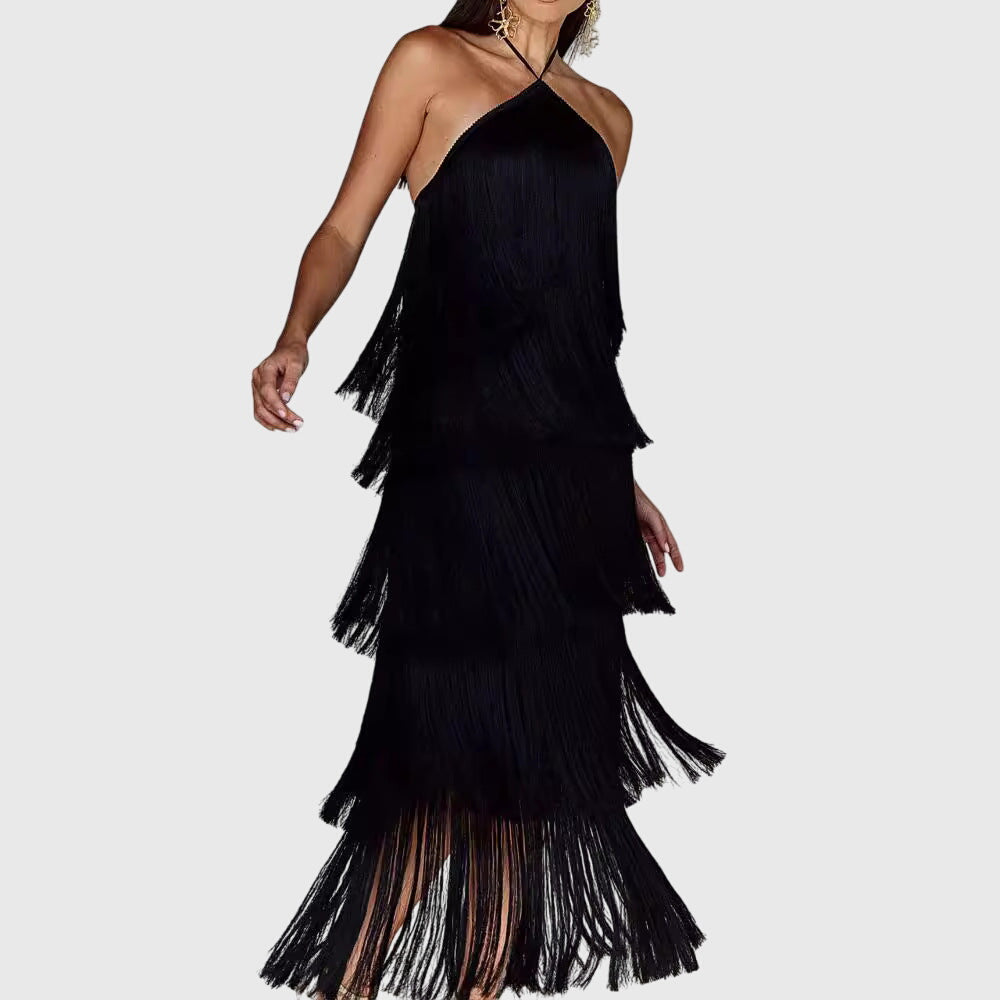 ARIELLE | HALTER TASSEL DRESS