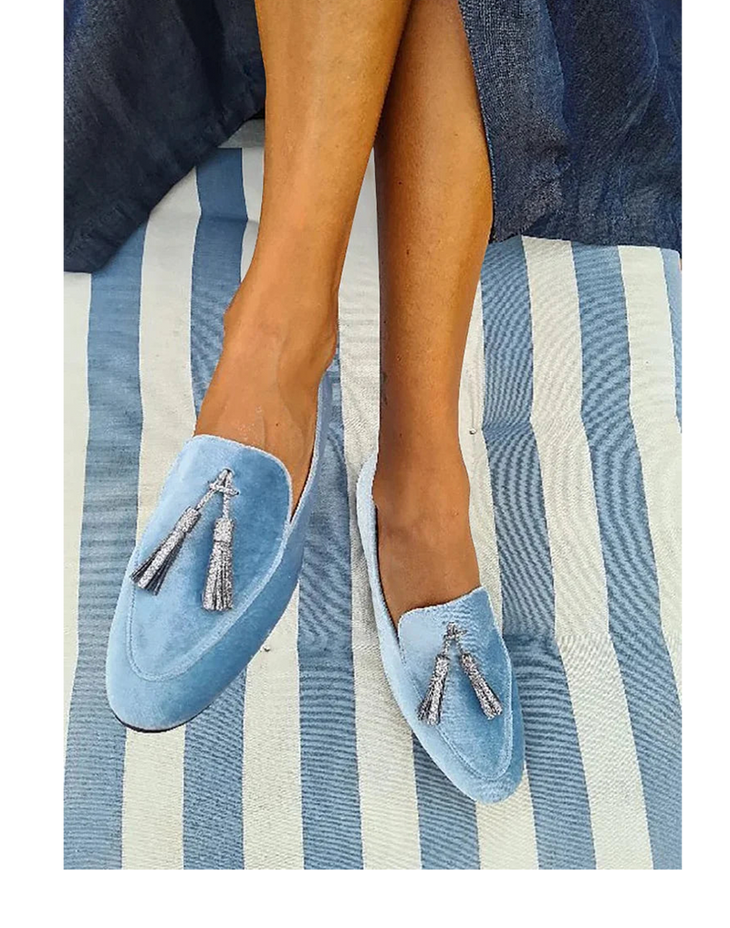Hadley | Silver Tassel Slippers
