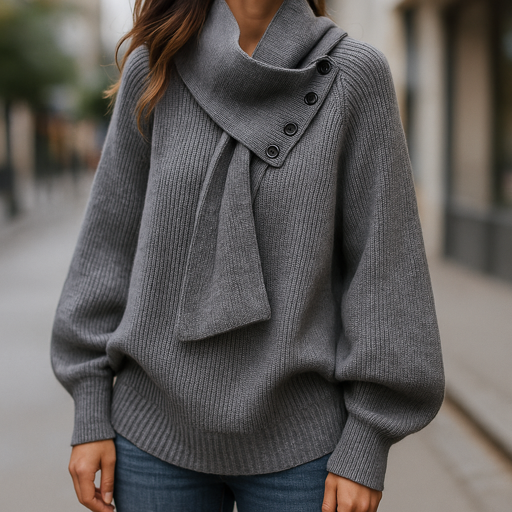 ARIELLE | DRAPED SCARF-NECK SWEATER