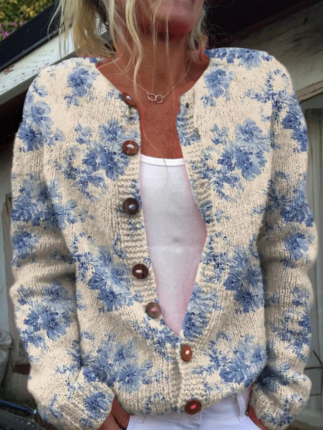 Chloe | Lovely Floral Art Print Buttoned Cardigan Sweater
