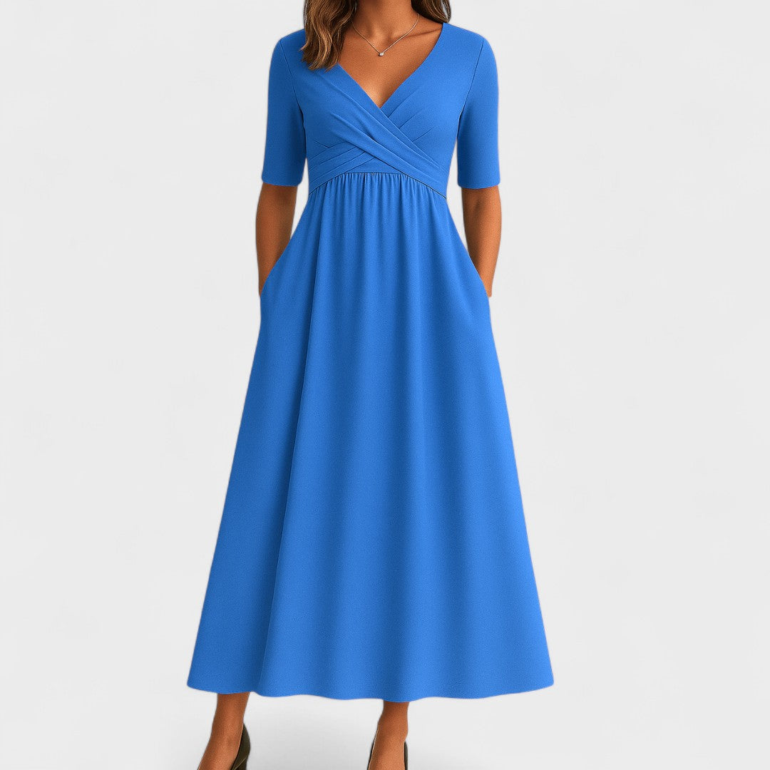 ALEXANDRA | PLEATED WRAP MIDI DRESS