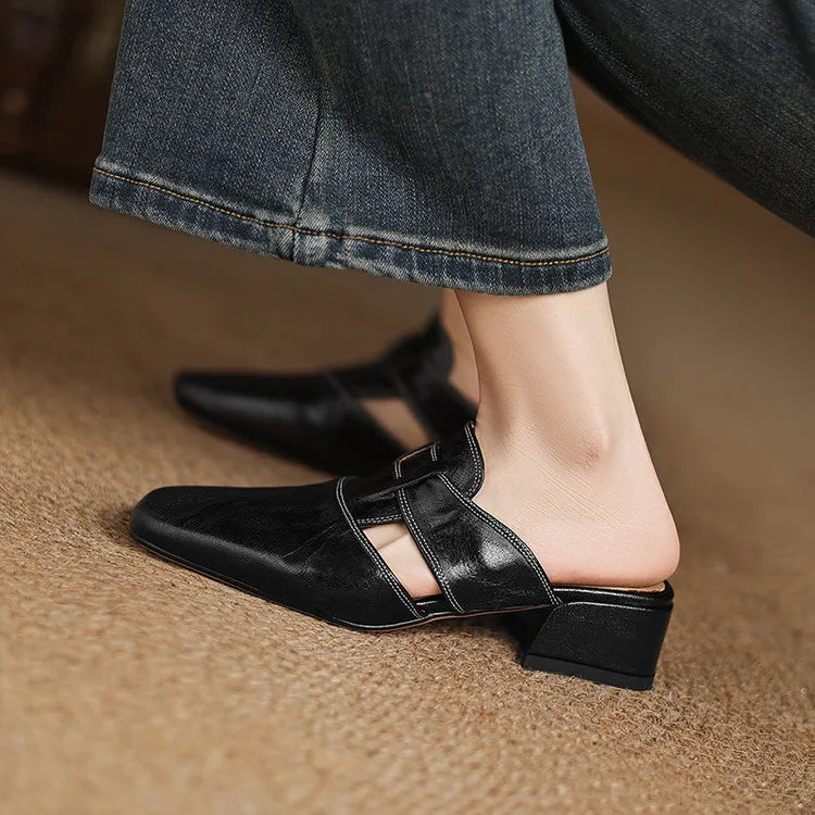 Anna Genuine Leather Mules