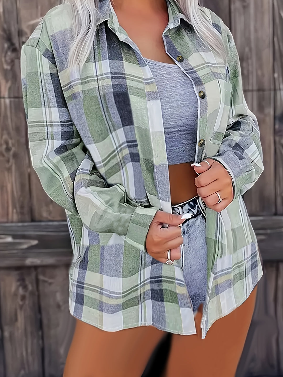 ELISA | PLAID BUTTON-UP BLOUSE