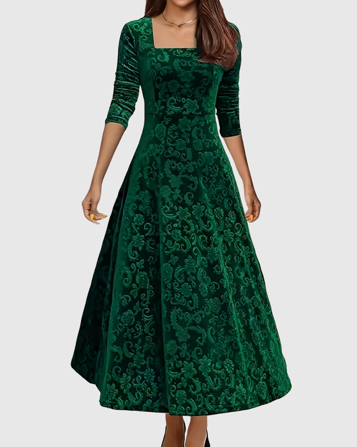 MARGARET | VELVET FLORAL MIDI DRESS