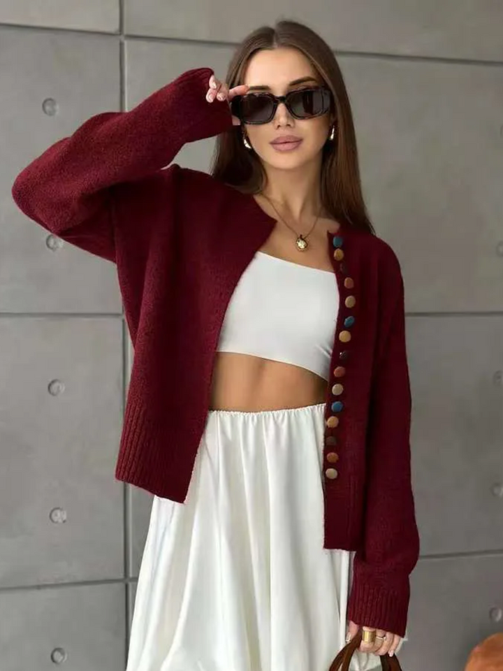 NOELLE | BUTTON-ACCENT CARDIGAN