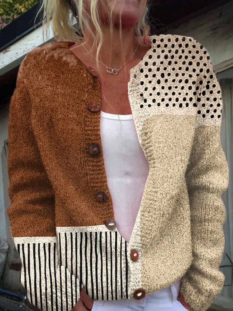 Zoey | Minimalist  Abstract Polka Dots Print Buttoned Cardigan Sweater