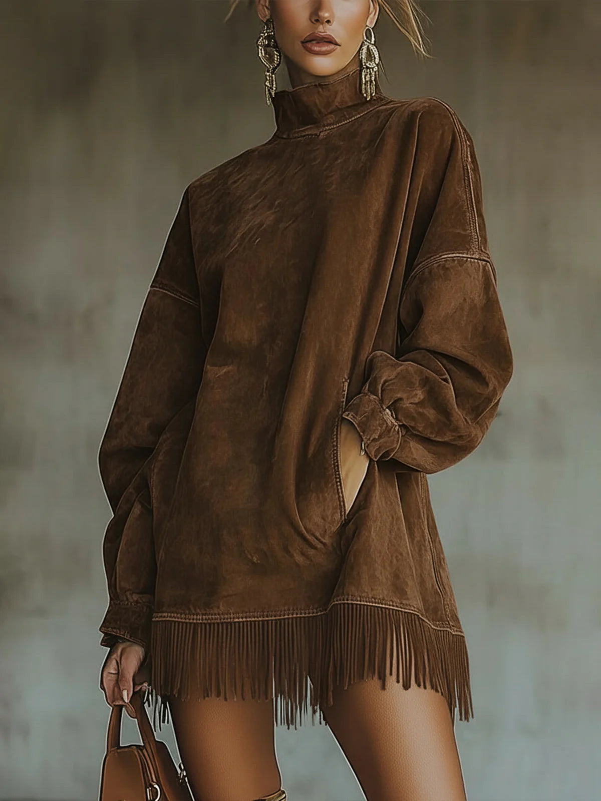 Harper | Fringe Detail Long Sleeve Mini Dress