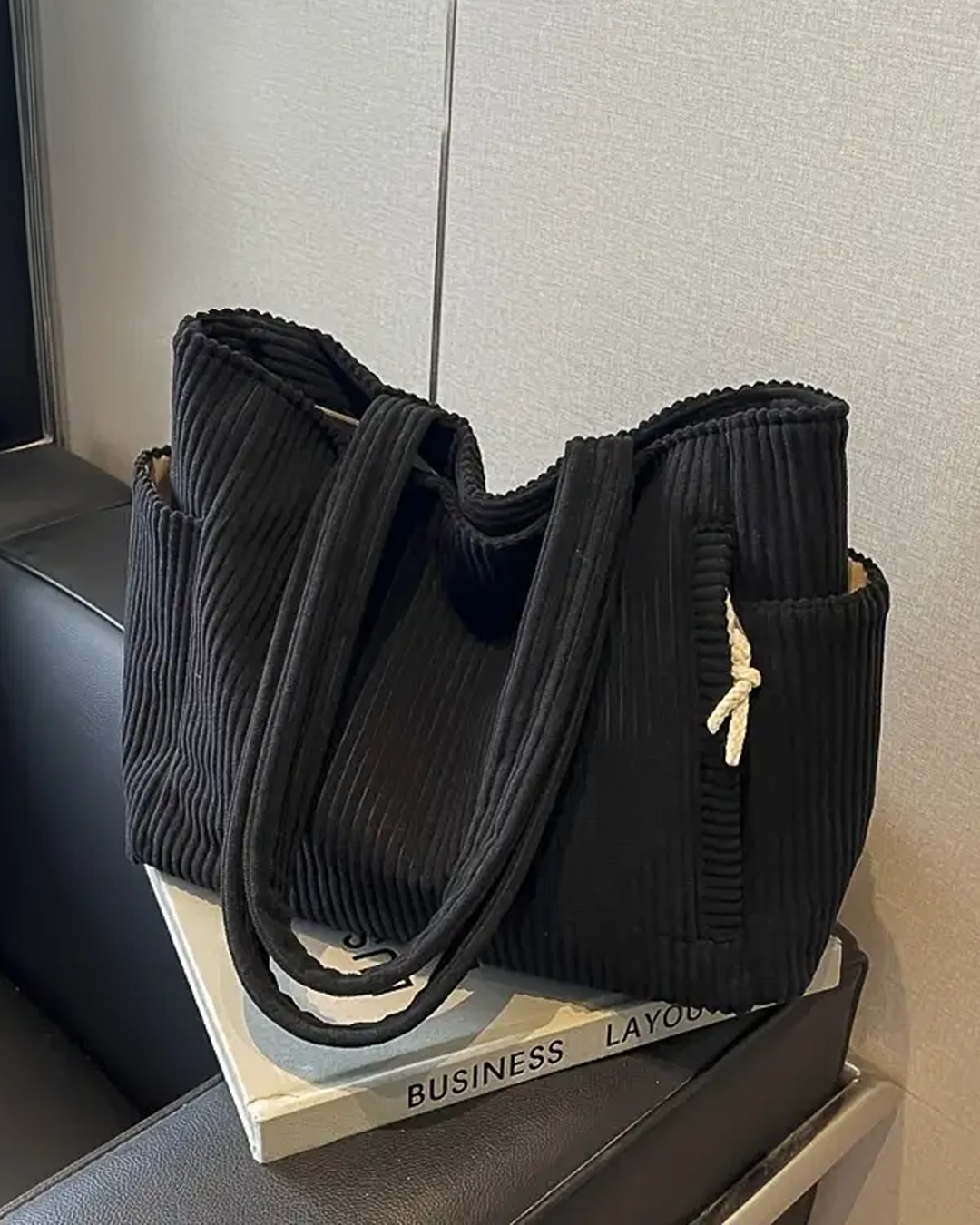 Evi | Ribbed Tote Bag with Cord Detail