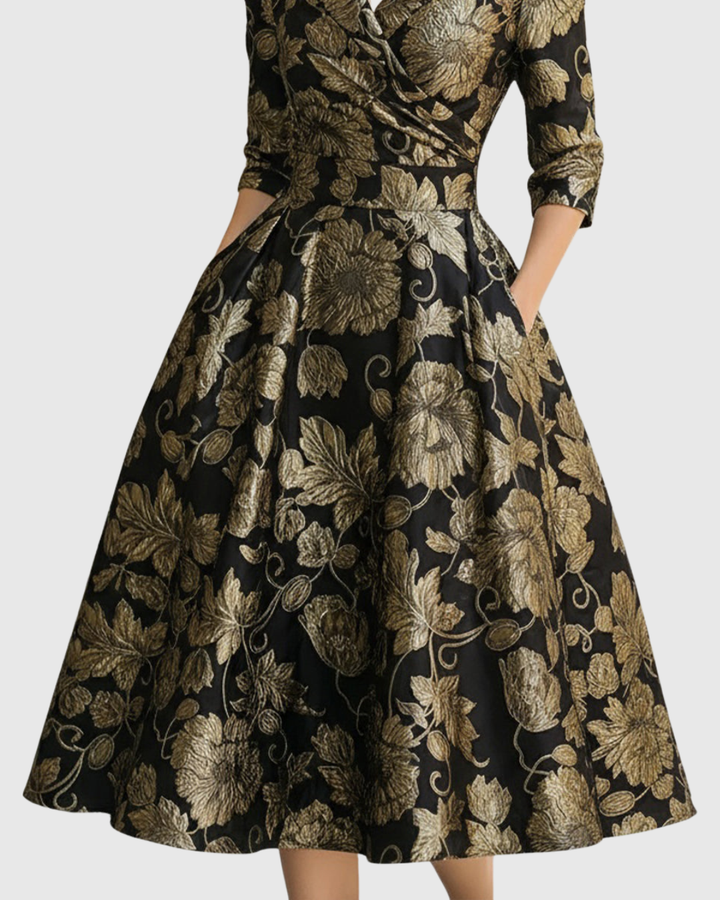 IRENE | GOLDEN FLORAL MIDI DRESS
