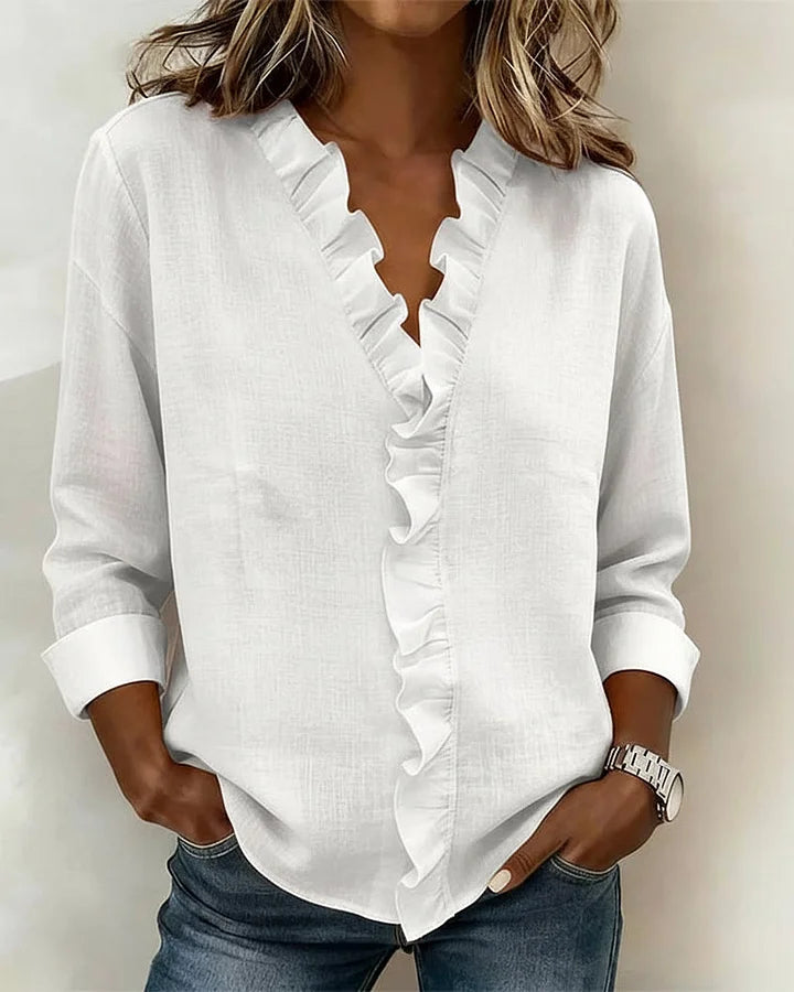 Blakely | Blouse with Ruffles, V-Neck and Long Sleeves