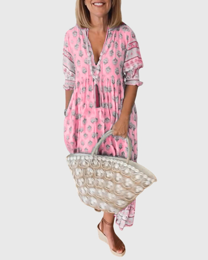 SABINE | PRINTED V-NECK DRESS