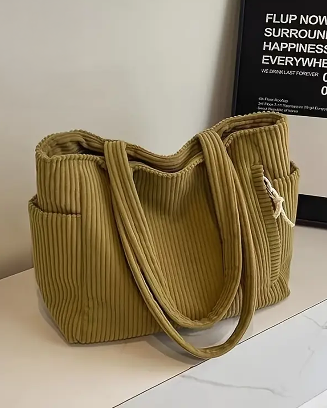 Evi | Ribbed Tote Bag with Cord Detail